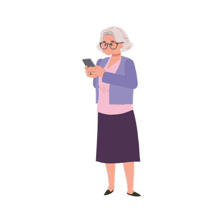 Senior Woman Chatting and Browsing on Smartphone  イラスト