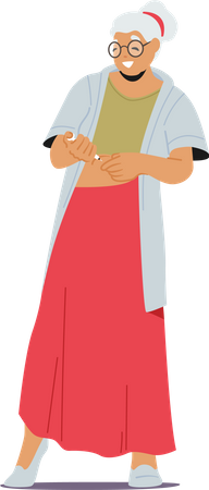 Senior Woman Confidently Insulin Injection Into Belly  Illustration