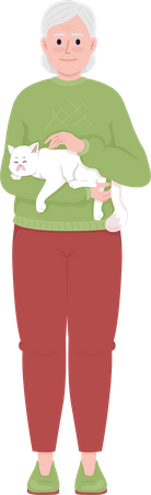 Senior woman cuddling cat  Illustration