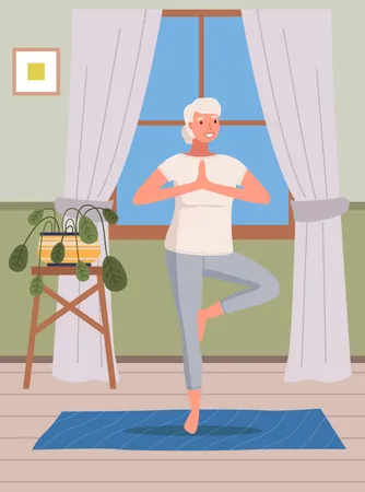 Senior woman doing exercises at home  Illustration