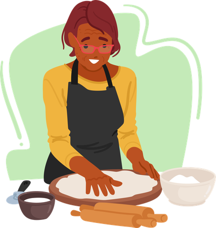 Senior Woman Dough For Baking  Illustration