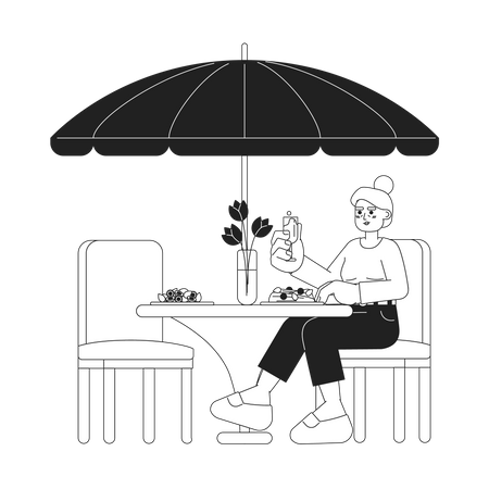 Senior woman eating fancy dinner  Illustration