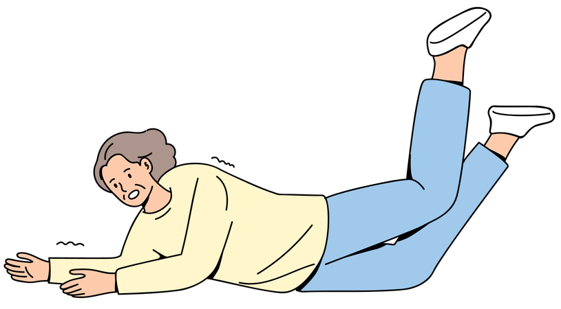 Senior woman falling down lying on floor  Illustration