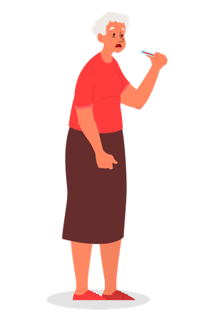 Senior woman feel cold  Illustration