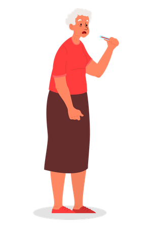 Senior woman feel cold  Illustration