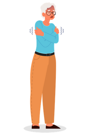 Senior woman feel cold  Illustration