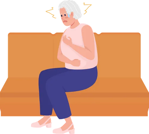 Senior Woman Having Panic Episode Semi Flat Color Vector Character Sitting Figure Full Body Person On White Feel Anxious Simple Cartoon Style Illustration For Web Graphic Design And Animation Illustration