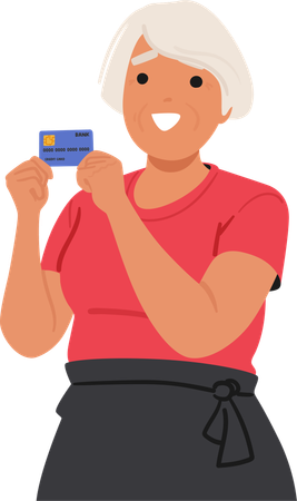 Senior Woman Holding Credit Card  Illustration