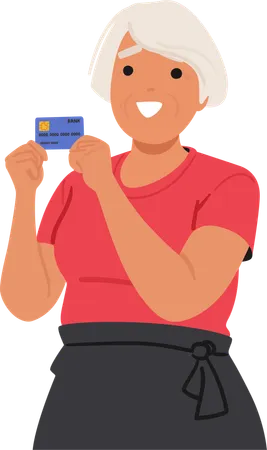 Senior Woman Holding Credit Card  Illustration