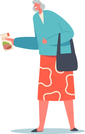 Senior Woman Holding Paper Package with Food  Illustration