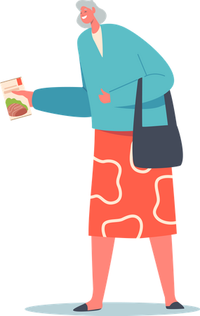 Senior Woman Holding Paper Package with Food  Illustration
