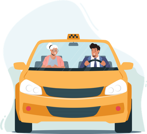 Senior Woman In Cab  Illustration