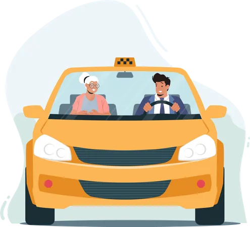 Senior Woman In Cab  Illustration