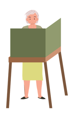 Senior Woman in Voting Booth  Illustration