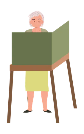 Senior Woman in Voting Booth  Illustration