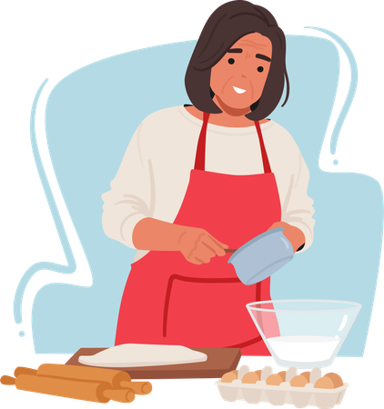 Senior Woman Makes Dough For Baking  Illustration