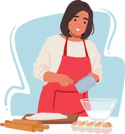 Senior Woman Makes Dough For Baking  Illustration