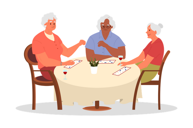 Senior woman playing bingo together  イラスト