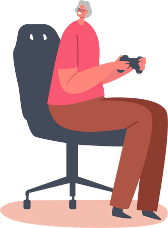 Senior woman playing video game  Illustration