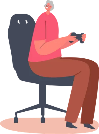 Senior woman playing video game  Illustration