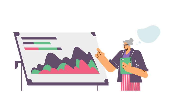 Senior woman pointing business report  Illustration