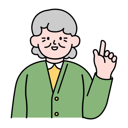 Elderly Woman Pointing Finger Simple Style Vector Illustration