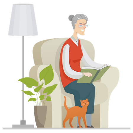Senior woman reading Illustration