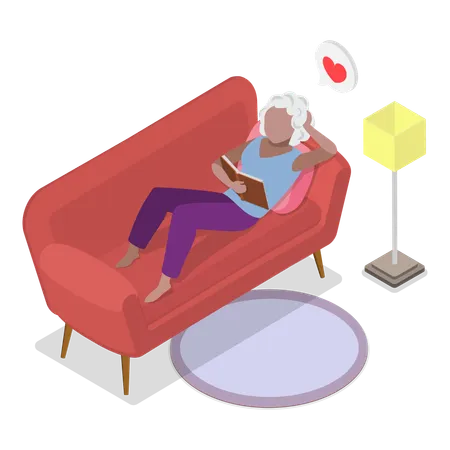 Senior woman reading book  Illustration