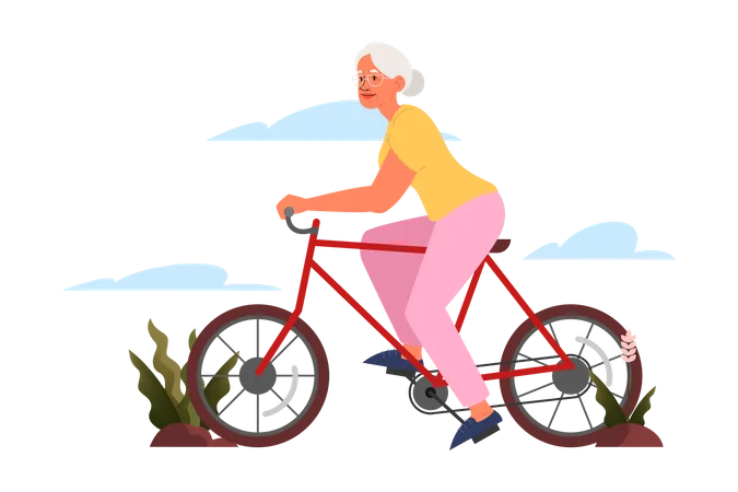 Senior woman riding bicycle Illustration