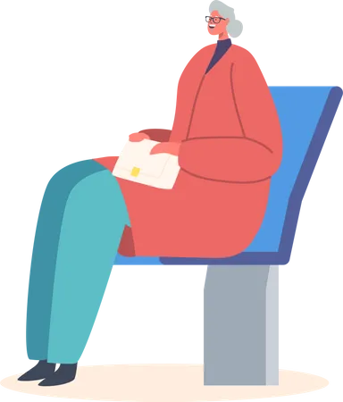 Senior Woman Riding by Bus  Illustration