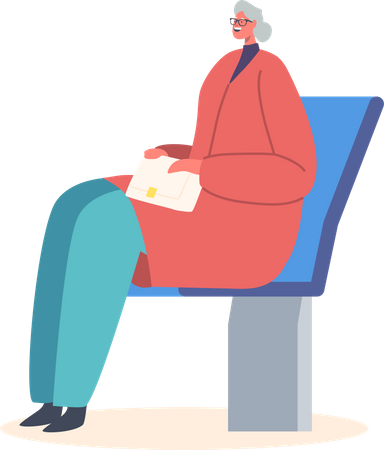 Senior Woman Riding by Bus  Illustration
