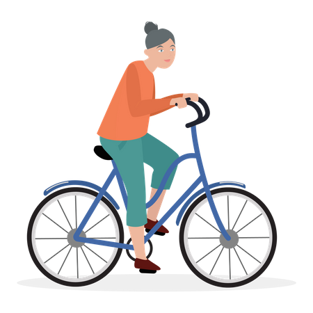 Senior woman riding cycle  イラスト