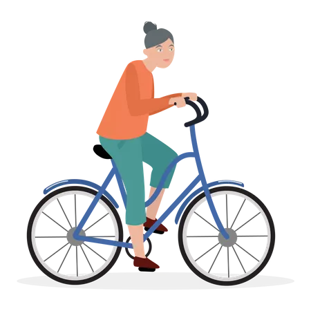 Senior woman riding cycle  イラスト