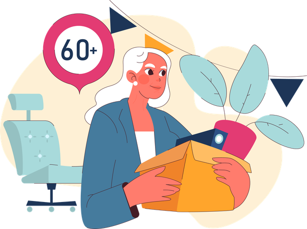 Senior Woman taking retirement from job  Illustration