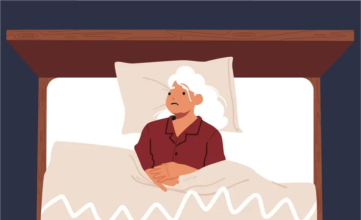 Senior woman unable to sleep Illustration