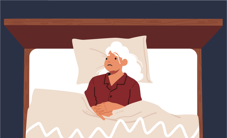 Senior woman unable to sleep  Illustration