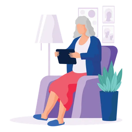 Senior woman using tablet  Illustration