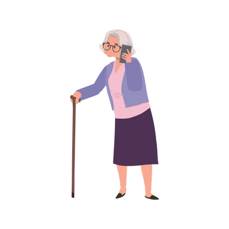 Modern Senior Lifestyle Technology And Elderly Concept Senior Woman Using Talking On Smartphone Illustration