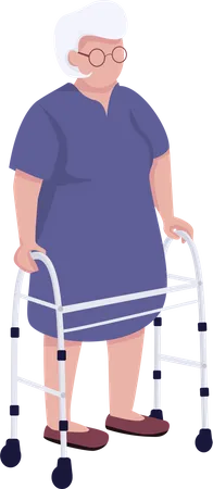 Senior woman using walker Illustration