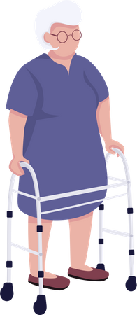 Senior woman using walker  Illustration