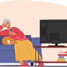 illustration senior woman watching tv