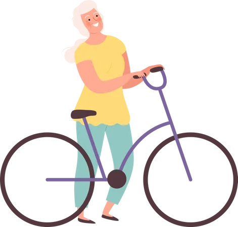 Senior woman with bicycle Illustration