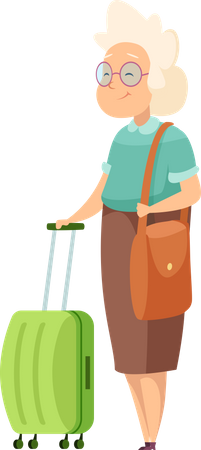 Senior woman with luggage  Illustration