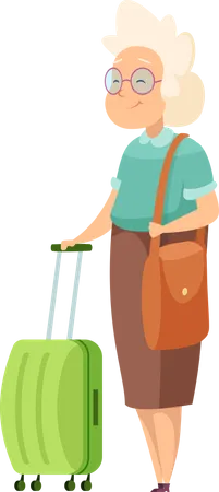 Senior woman with luggage  Illustration