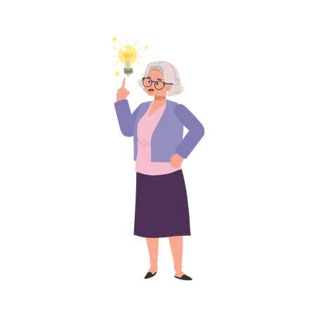 Senior Womens Have Bright New Idea With Light Bulb Got Some New Idea Senior Woman With Innovative Idea Flat Vector Cartoon Illustration Illustration
