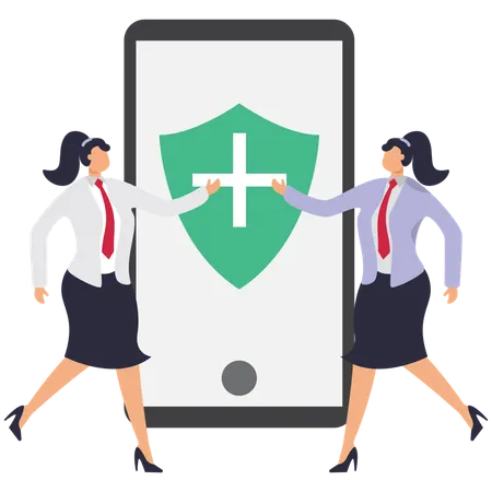 Senior women showing medical app  Illustration