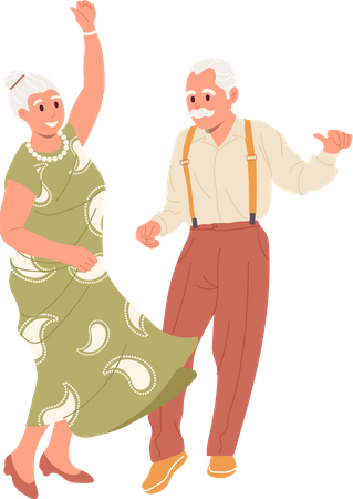 Senioren, die zusammen tanzen und liebevolle Beziehungen pflegen  Illustration
