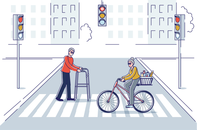 Ältere Leute überqueren Straße  Illustration