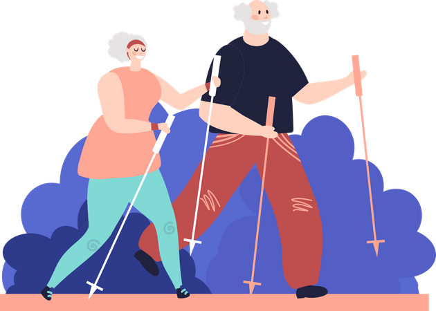 Älteres Paar beim Wandern  Illustration