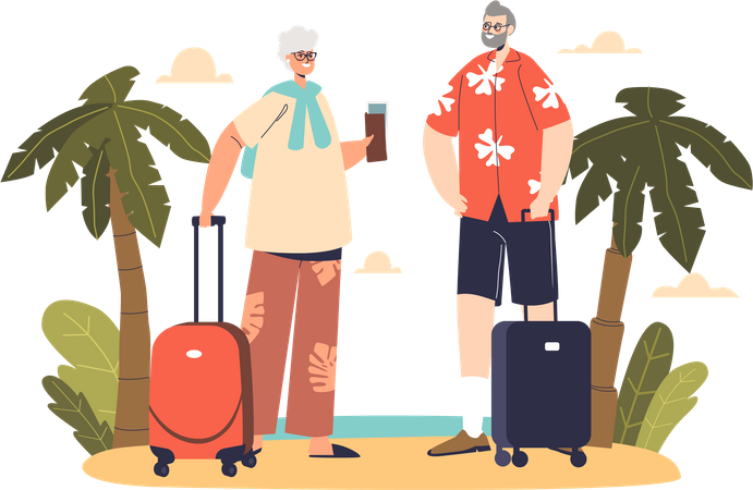 Älteres Paar macht Urlaub am Meer  Illustration